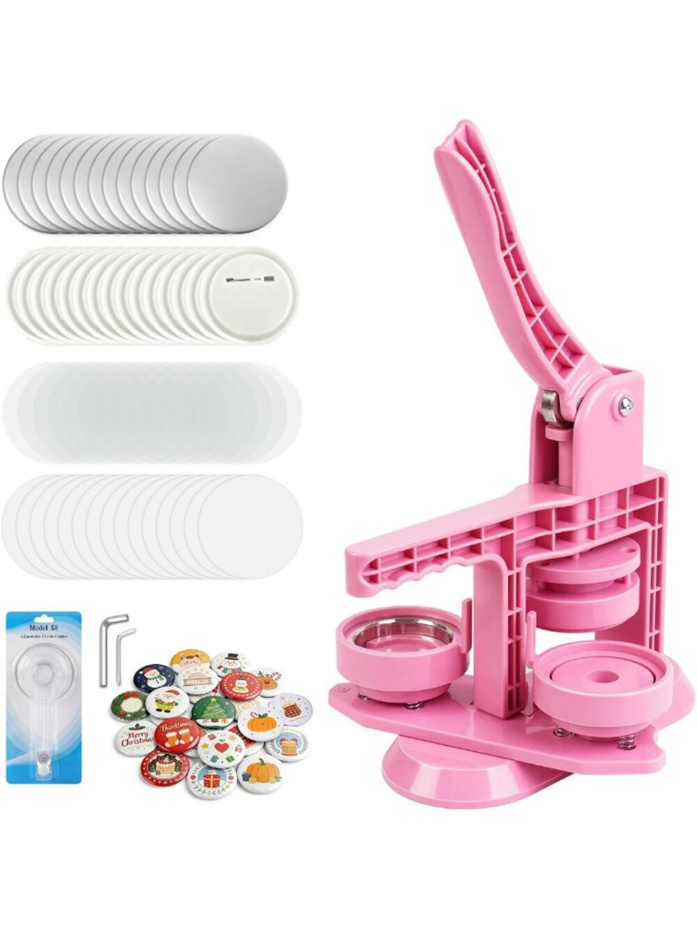 DIY Button Maker Kit - 2.25" Pin Press Machine, No Install, 30 Supplies & Cutter